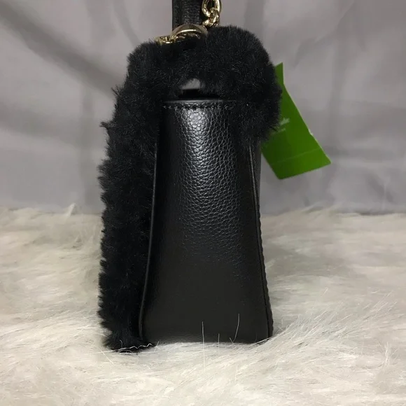 NWT Kate Spade Black Faux Fur Handle Crossbody Bag w/ Crystal Embellishments - Picture 10 of 16